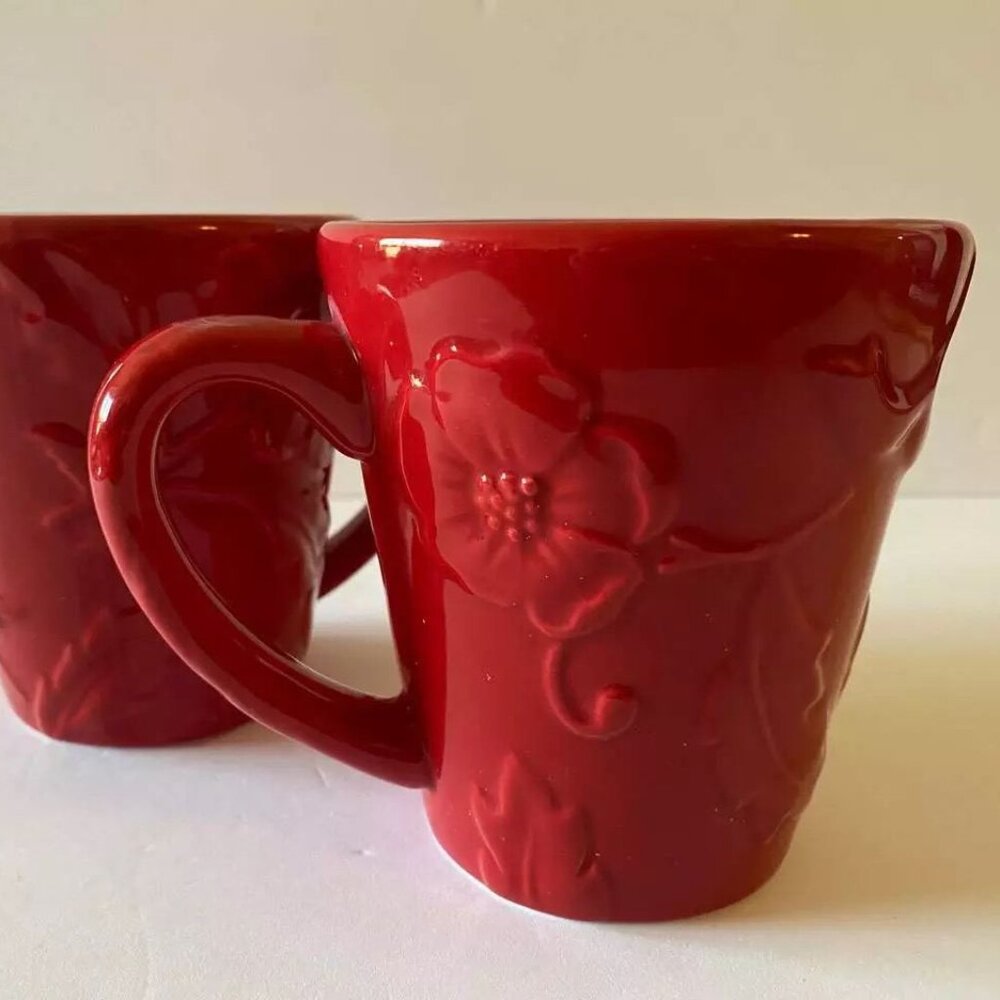 Red Embossed Floral Relief MESA coffee mug - SET OF 2